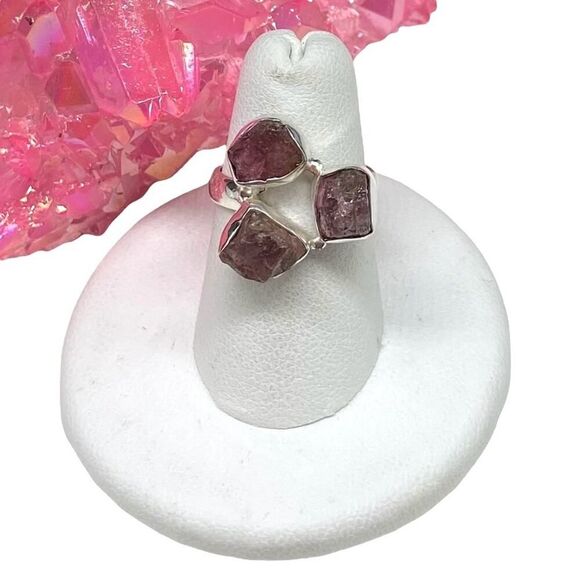 Handmade Jewelry - Raw Rough Pink Tourmaline Ring Size 6 Solid Sterling Silver 925 Natural Stone